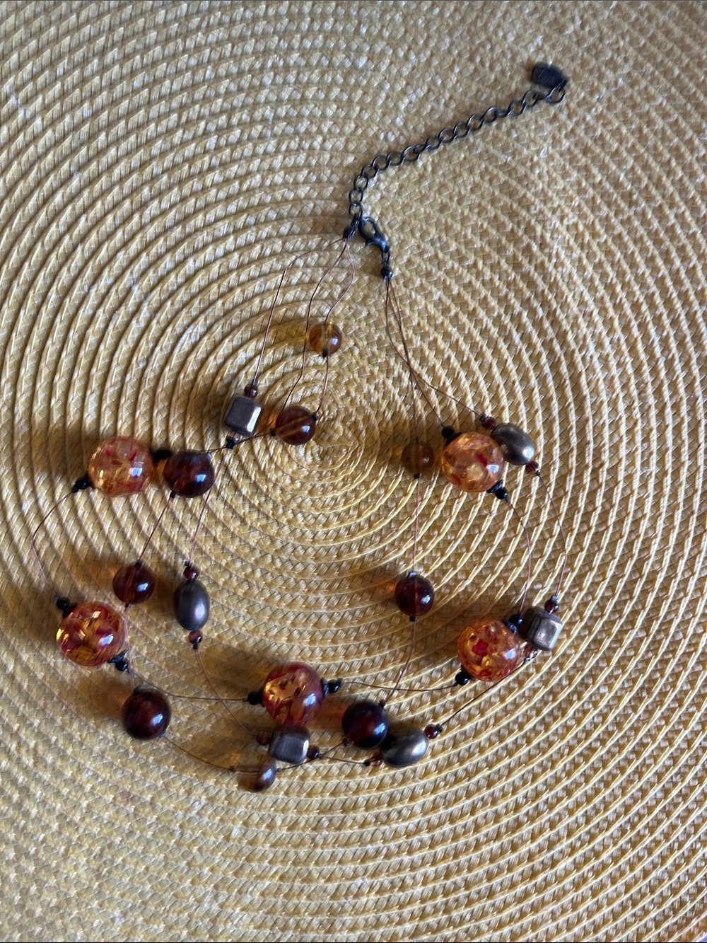 Multi-Strand Amber and Brown Bead Necklace - Unbranded